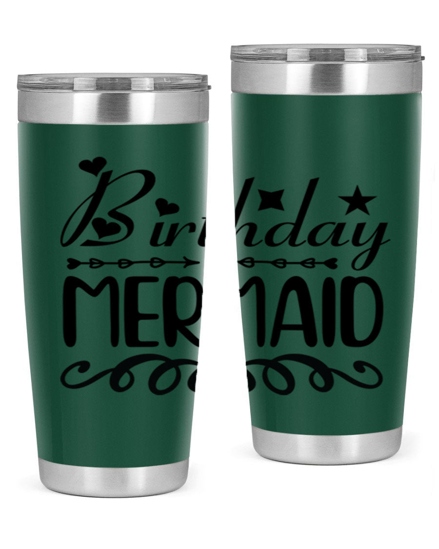 Birthday Mermaid 75# Tumbler, 20oz stainless steel with vibrant mermaid design, perfect for hot and cold beverages.