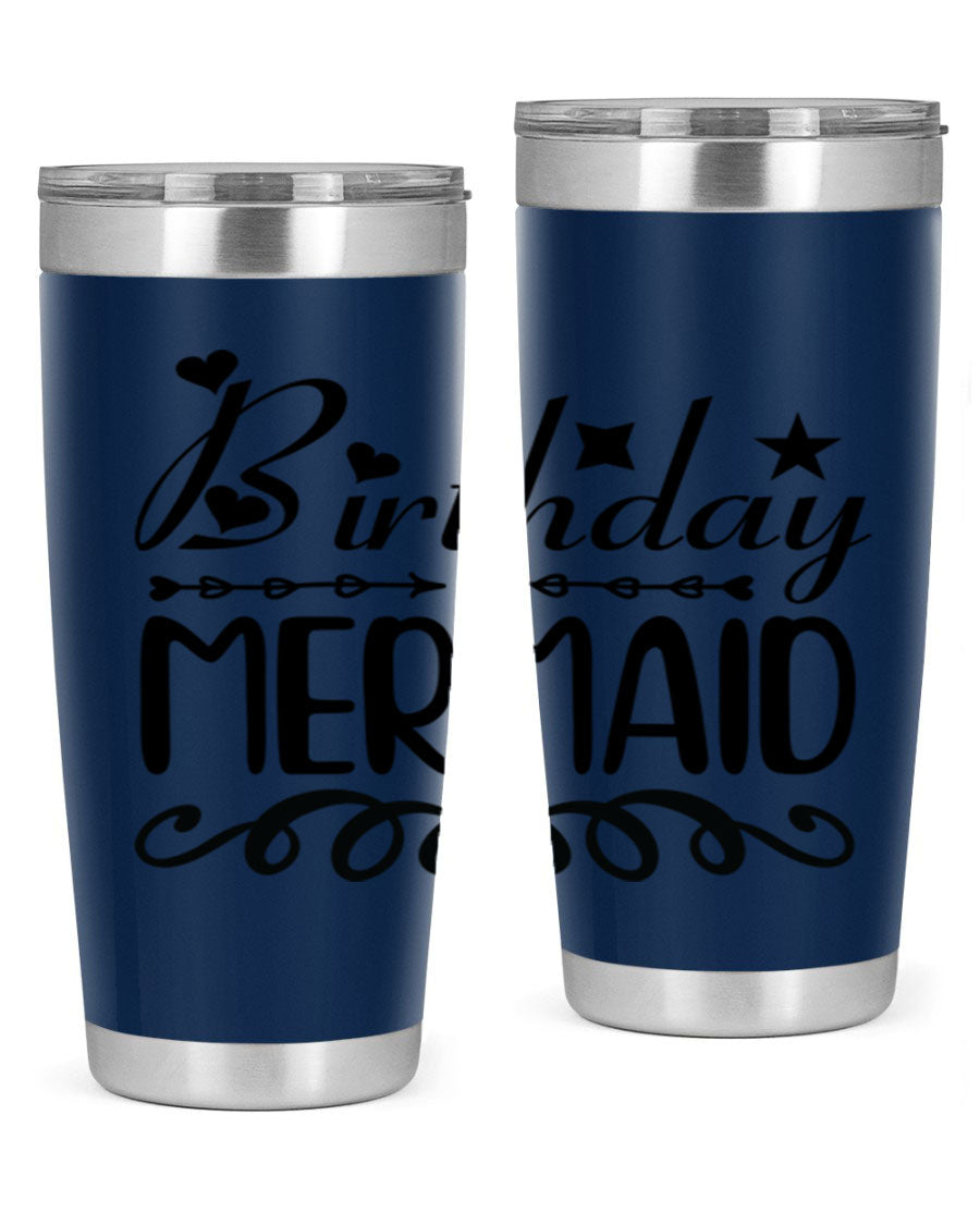 Birthday Mermaid 75# Tumbler, 20oz stainless steel with vibrant mermaid design, perfect for hot and cold beverages.