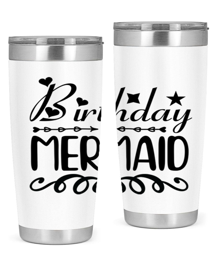 Birthday Mermaid 75# Tumbler, 20oz stainless steel with vibrant mermaid design, perfect for hot and cold beverages.