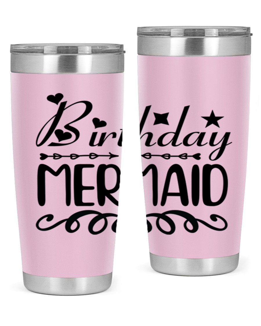 Birthday Mermaid 75# Tumbler, 20oz stainless steel with vibrant mermaid design, perfect for hot and cold beverages.