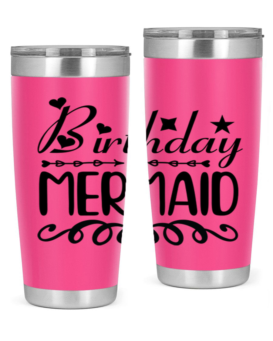 Birthday Mermaid 75# Tumbler, 20oz stainless steel with vibrant mermaid design, perfect for hot and cold beverages.