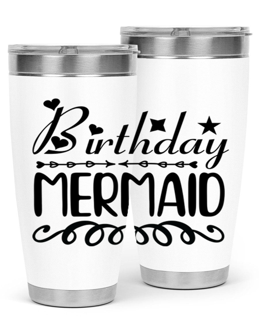 Birthday Mermaid 75# Tumbler, 20oz stainless steel with vibrant mermaid design, perfect for hot and cold beverages.