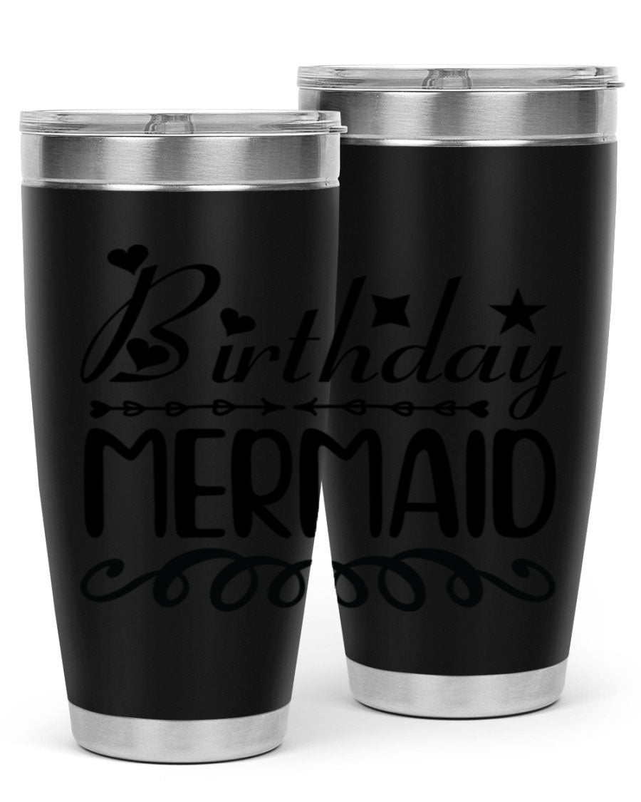 Birthday Mermaid 75# Tumbler, 20oz stainless steel with vibrant mermaid design, perfect for hot and cold beverages.