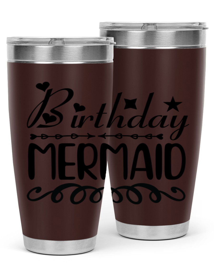 Birthday Mermaid 75# Tumbler, 20oz stainless steel with vibrant mermaid design, perfect for hot and cold beverages.