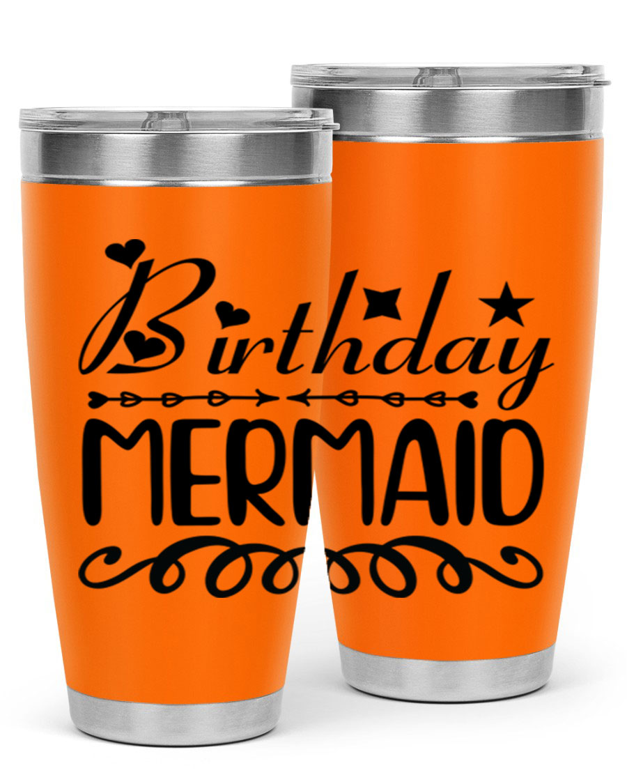 Birthday Mermaid 75# Tumbler, 20oz stainless steel with vibrant mermaid design, perfect for hot and cold beverages.