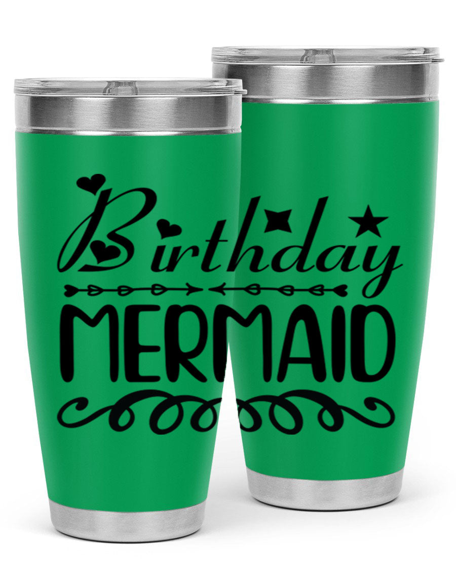 Birthday Mermaid 75# Tumbler, 20oz stainless steel with vibrant mermaid design, perfect for hot and cold beverages.