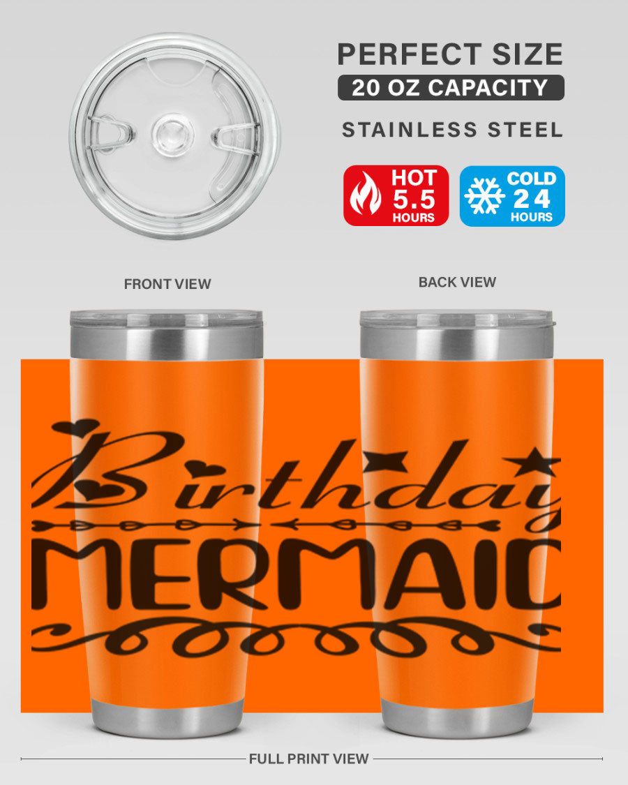 Birthday Mermaid 75# Tumbler, 20oz stainless steel with vibrant mermaid design, perfect for hot and cold beverages.