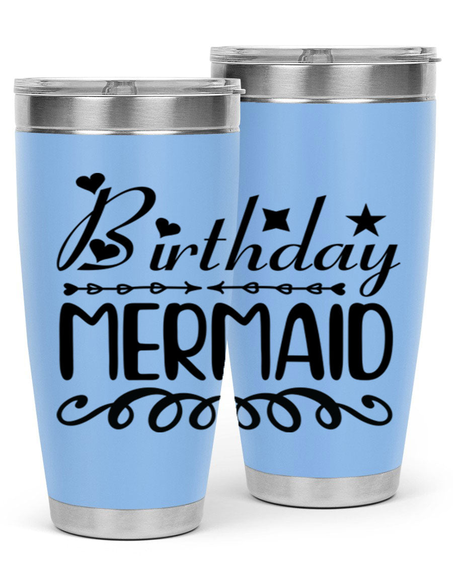 Birthday Mermaid 75# Tumbler, 20oz stainless steel with vibrant mermaid design, perfect for hot and cold beverages.