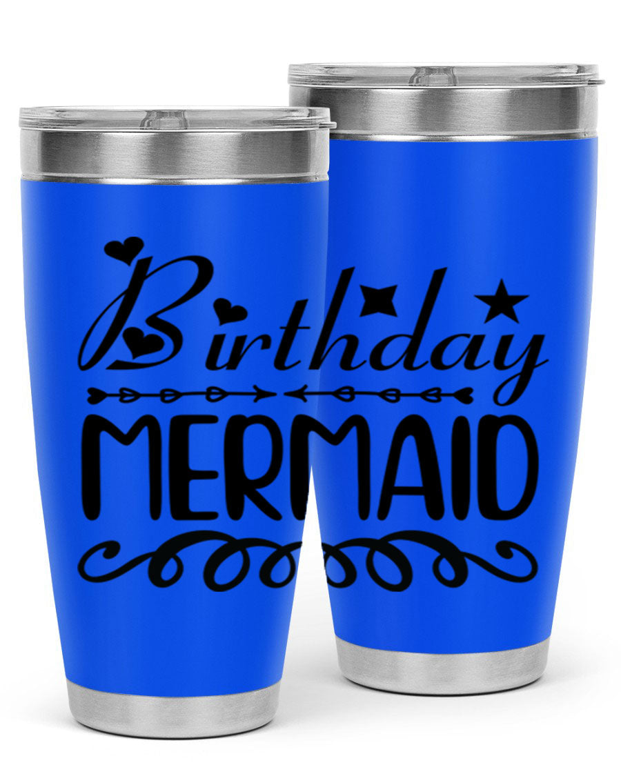 Birthday Mermaid 75# Tumbler, 20oz stainless steel with vibrant mermaid design, perfect for hot and cold beverages.