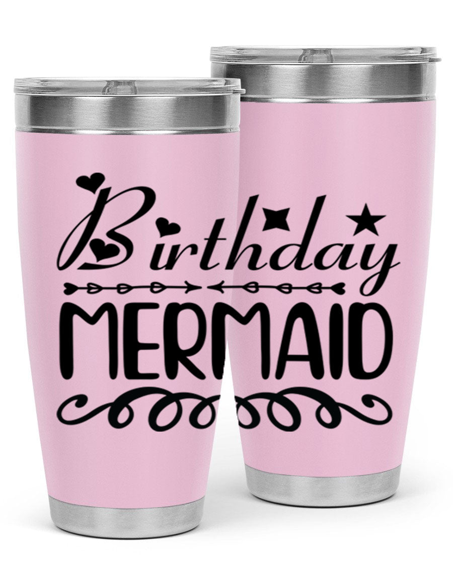 Birthday Mermaid 75# Tumbler, 20oz stainless steel with vibrant mermaid design, perfect for hot and cold beverages.