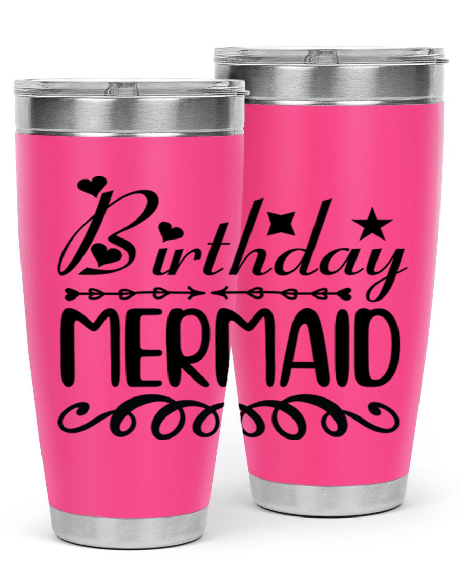 Birthday Mermaid 75# Tumbler, 20oz stainless steel with vibrant mermaid design, perfect for hot and cold beverages.