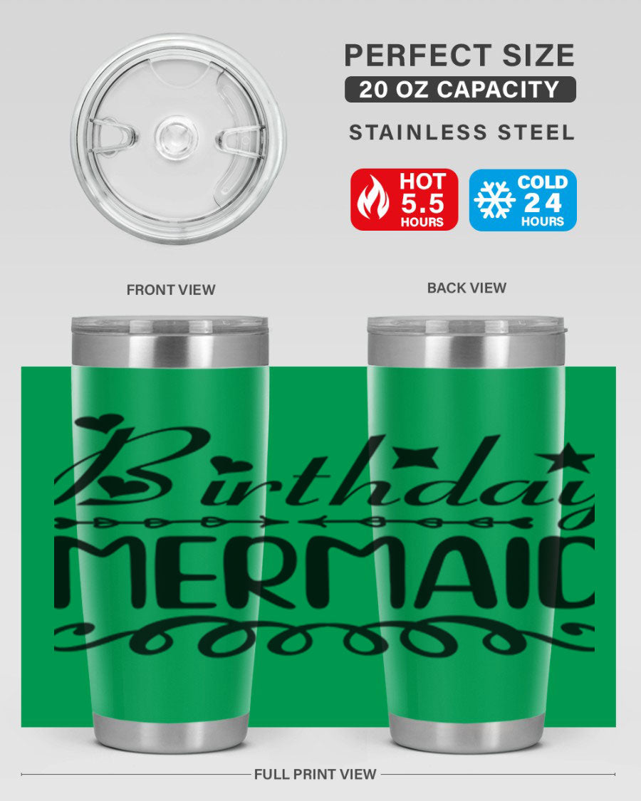 Birthday Mermaid 75# Tumbler, 20oz stainless steel with vibrant mermaid design, perfect for hot and cold beverages.