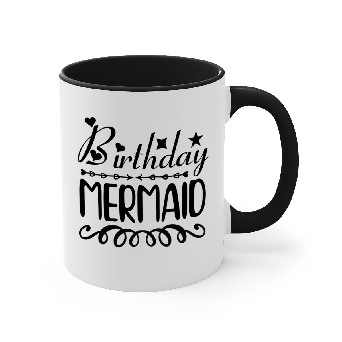 Colorful Birthday Mermaid Mug with glossy finish and C-shaped handle, available in multiple colors and sizes.