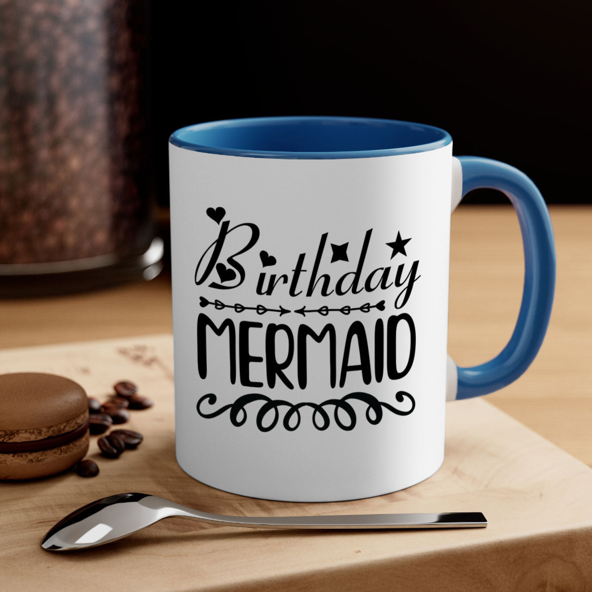 Colorful Birthday Mermaid Mug with glossy finish and C-shaped handle, available in multiple colors and sizes.