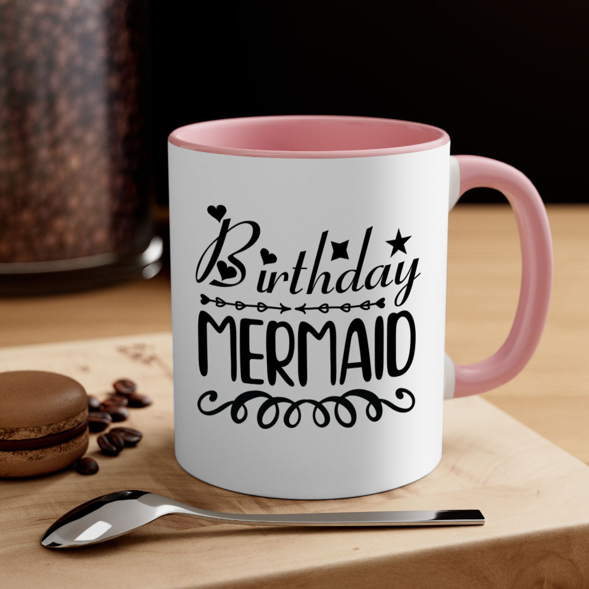 Colorful Birthday Mermaid Mug with glossy finish and C-shaped handle, available in multiple colors and sizes.