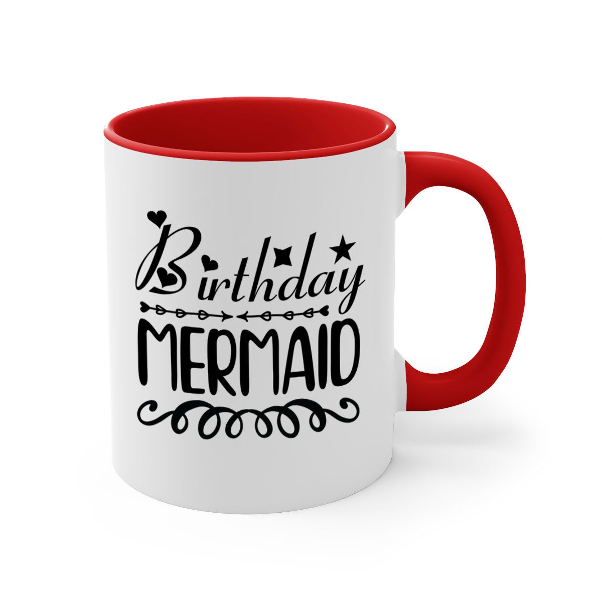 Colorful Birthday Mermaid Mug with glossy finish and C-shaped handle, available in multiple colors and sizes.