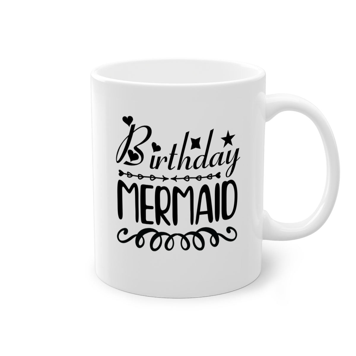 Colorful Birthday Mermaid Mug with glossy finish and C-shaped handle, available in multiple colors and sizes.