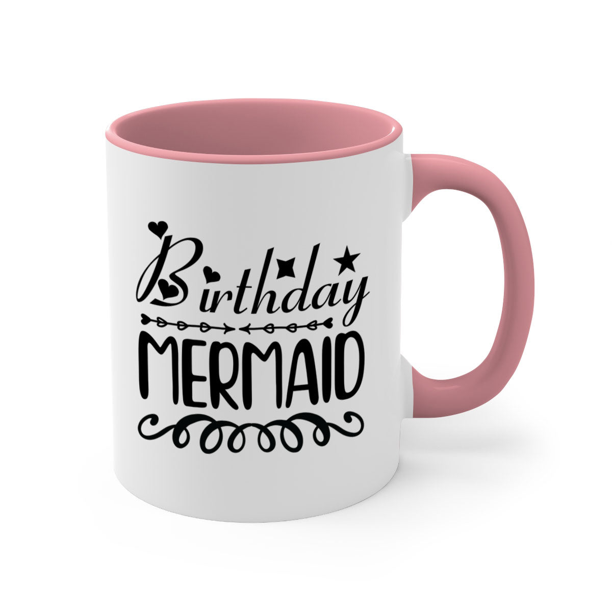 Colorful Birthday Mermaid Mug with glossy finish and C-shaped handle, available in multiple colors and sizes.