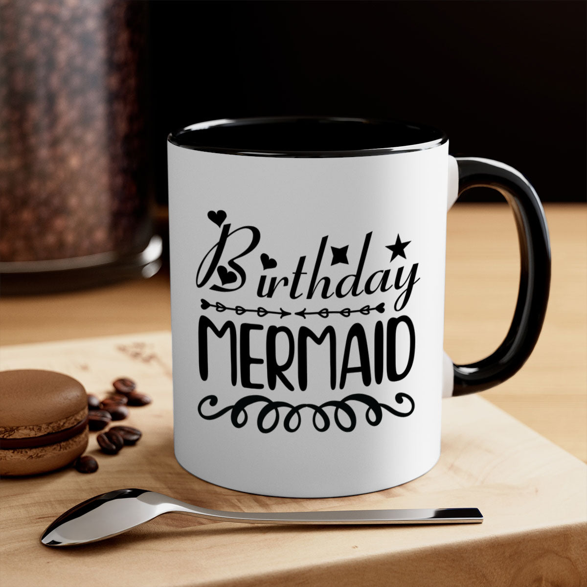 Colorful Birthday Mermaid Mug with glossy finish and C-shaped handle, available in multiple colors and sizes.