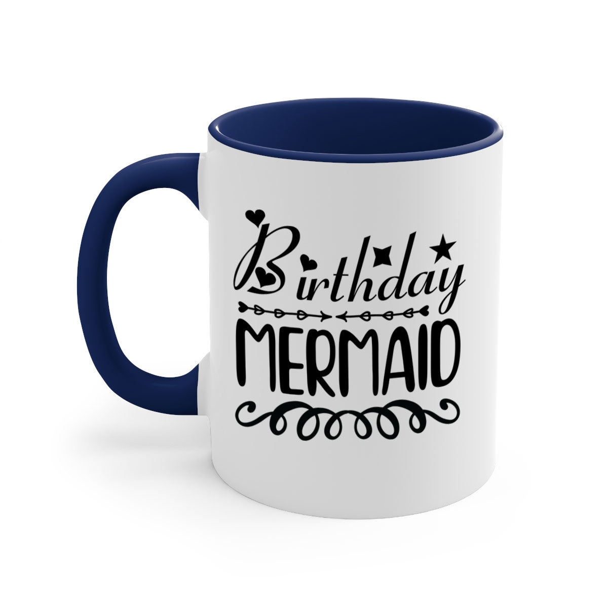 Colorful Birthday Mermaid Mug with glossy finish and C-shaped handle, available in multiple colors and sizes.