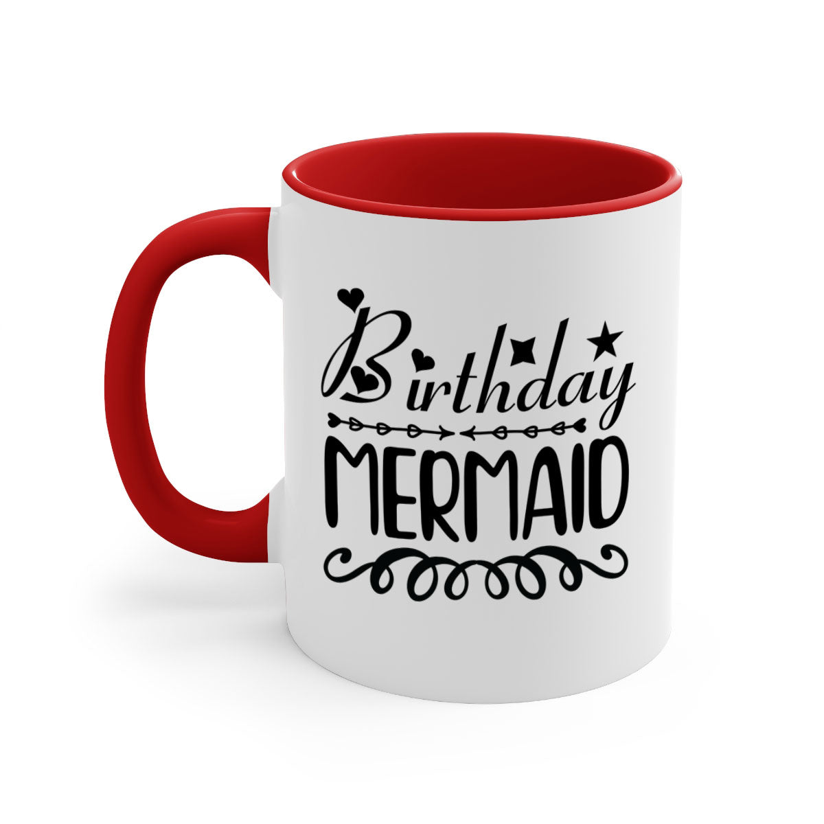 Colorful Birthday Mermaid Mug with glossy finish and C-shaped handle, available in multiple colors and sizes.