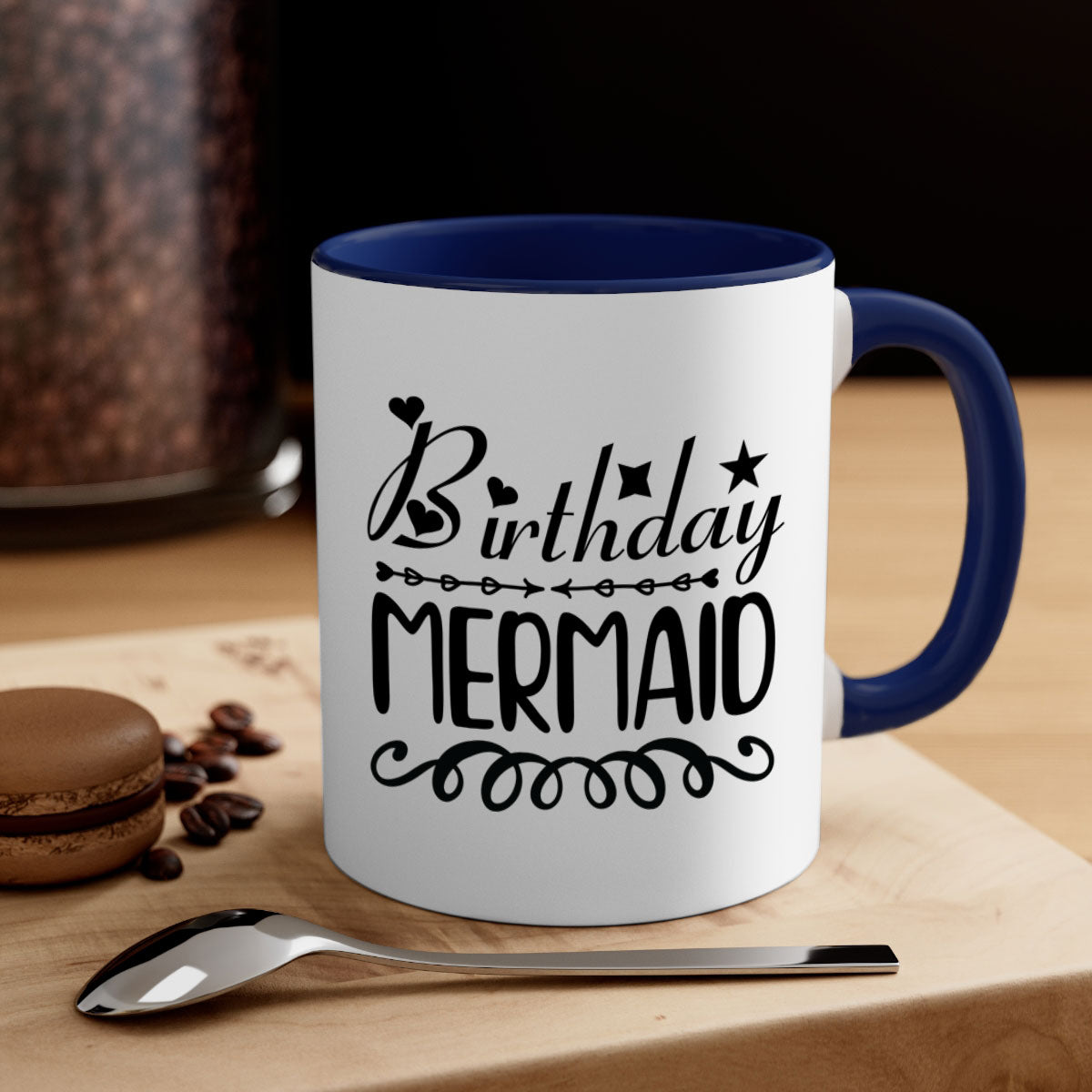 Colorful Birthday Mermaid Mug with glossy finish and C-shaped handle, available in multiple colors and sizes.