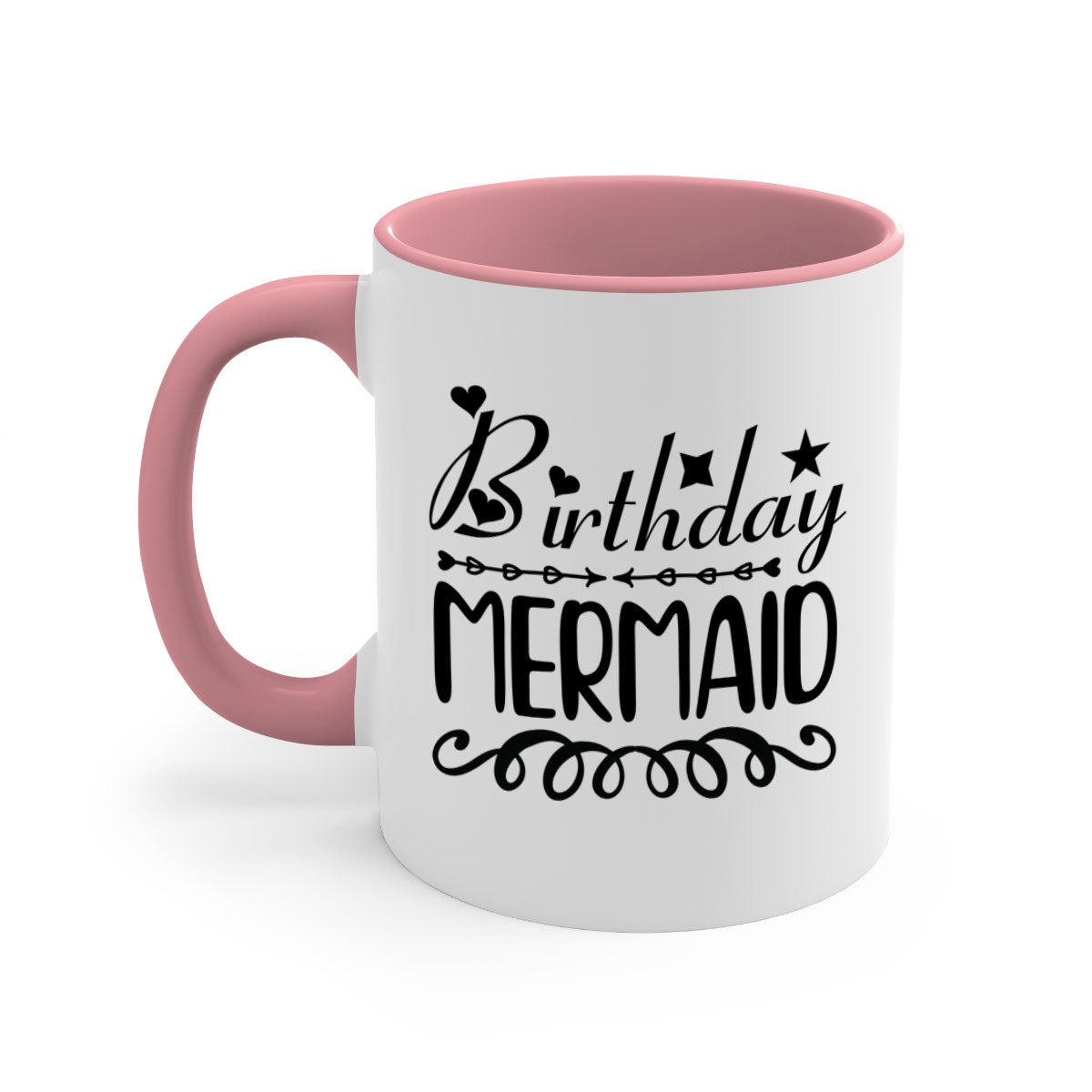 Colorful Birthday Mermaid Mug with glossy finish and C-shaped handle, available in multiple colors and sizes.