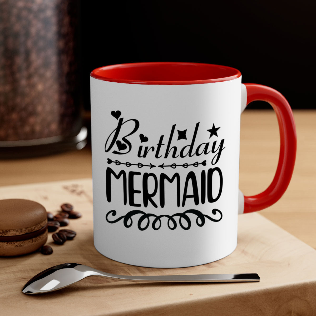 Colorful Birthday Mermaid Mug with glossy finish and C-shaped handle, available in multiple colors and sizes.