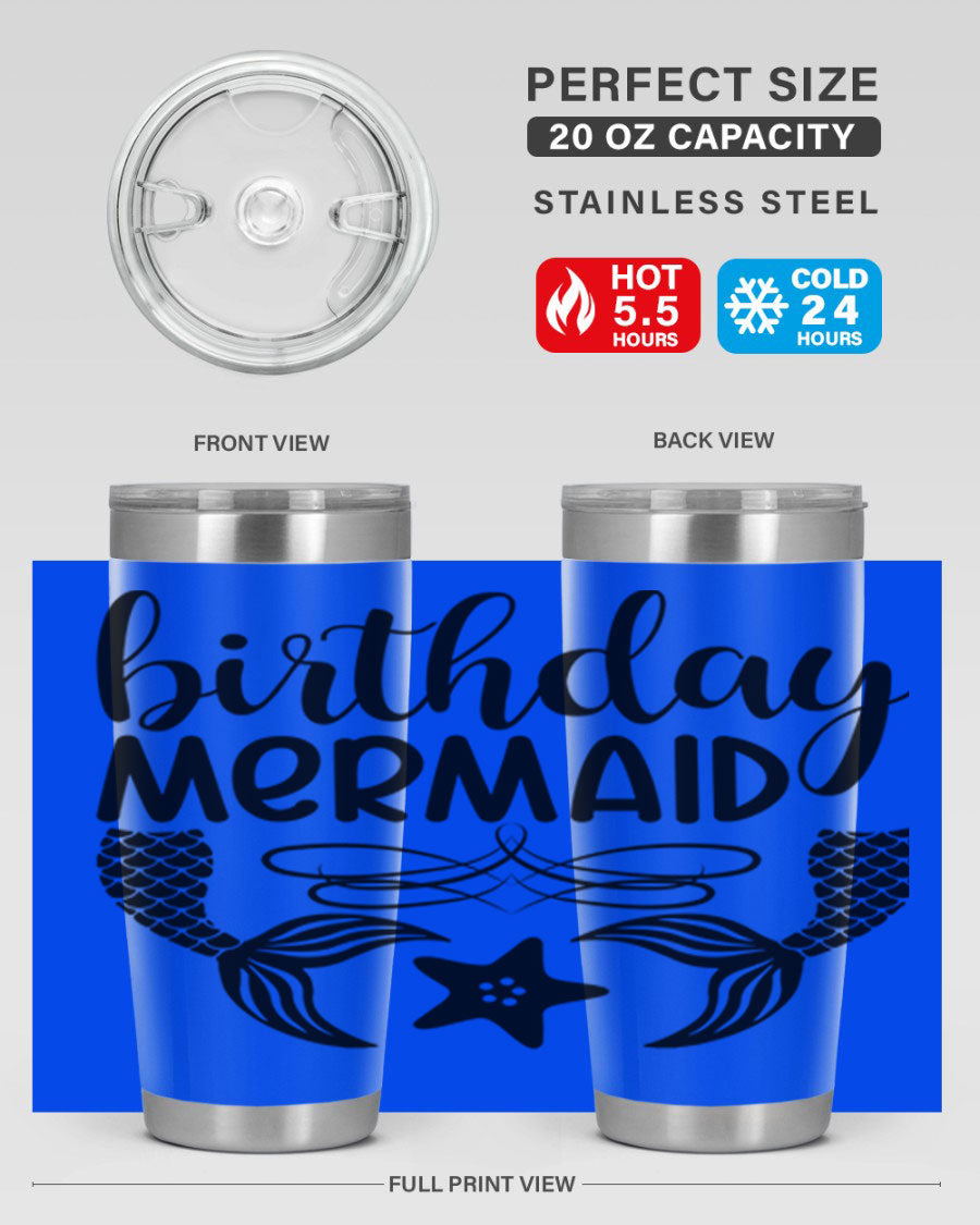 Birthday Mermaid 76# Tumbler featuring vibrant design, double wall vacuum insulation, and a convenient drink-thru lid.