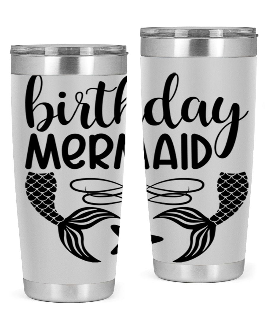 Birthday Mermaid 76# Tumbler featuring vibrant design, double wall vacuum insulation, and a convenient drink-thru lid.