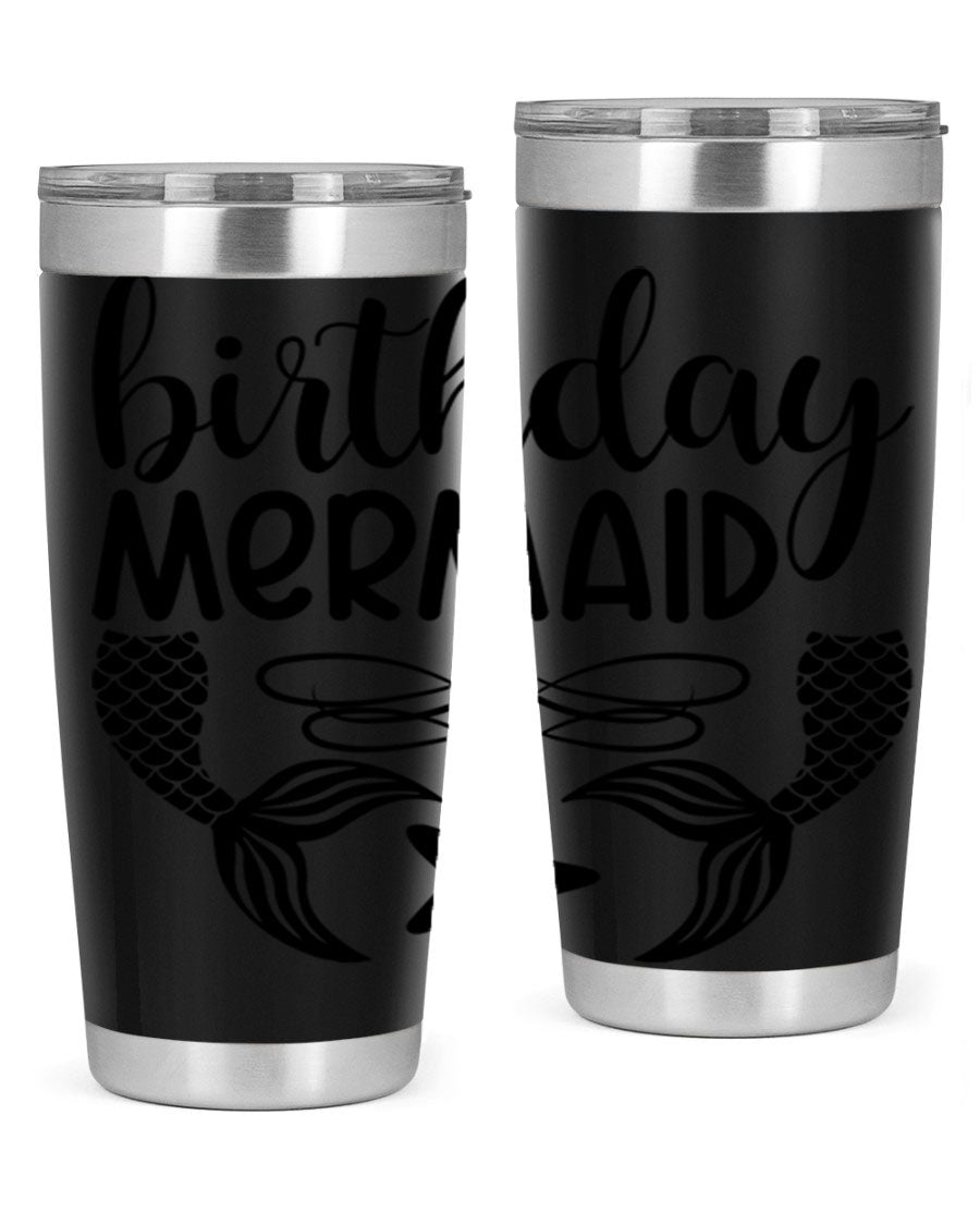 Birthday Mermaid 76# Tumbler featuring vibrant design, double wall vacuum insulation, and a convenient drink-thru lid.