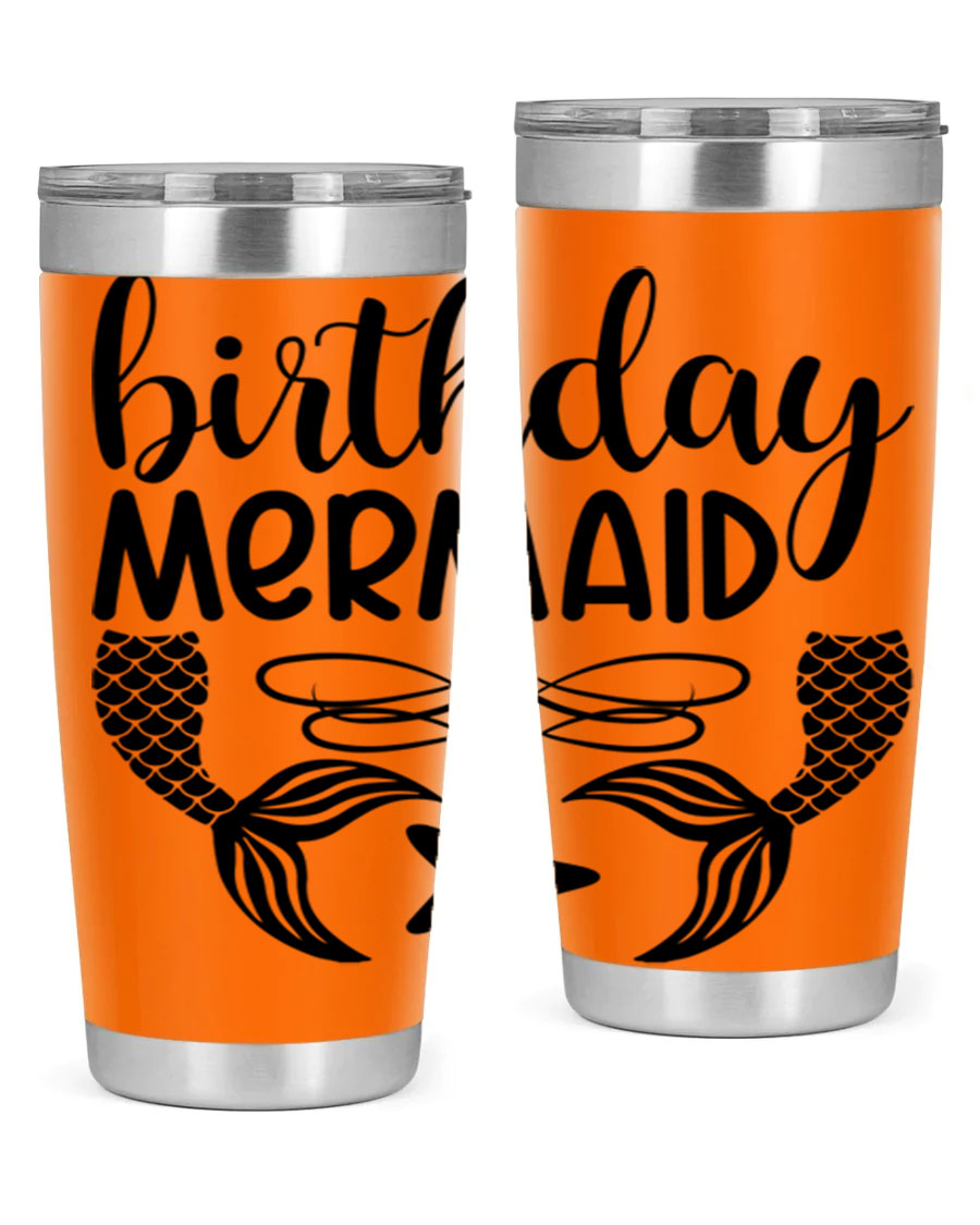 Birthday Mermaid 76# Tumbler featuring vibrant design, double wall vacuum insulation, and a convenient drink-thru lid.