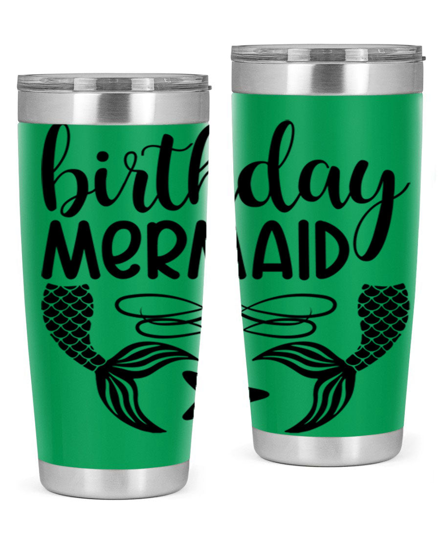 Birthday Mermaid 76# Tumbler featuring vibrant design, double wall vacuum insulation, and a convenient drink-thru lid.