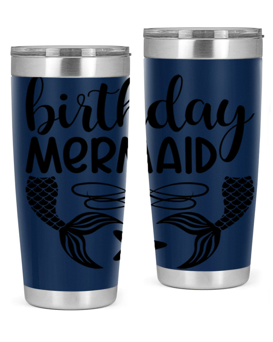 Birthday Mermaid 76# Tumbler featuring vibrant design, double wall vacuum insulation, and a convenient drink-thru lid.