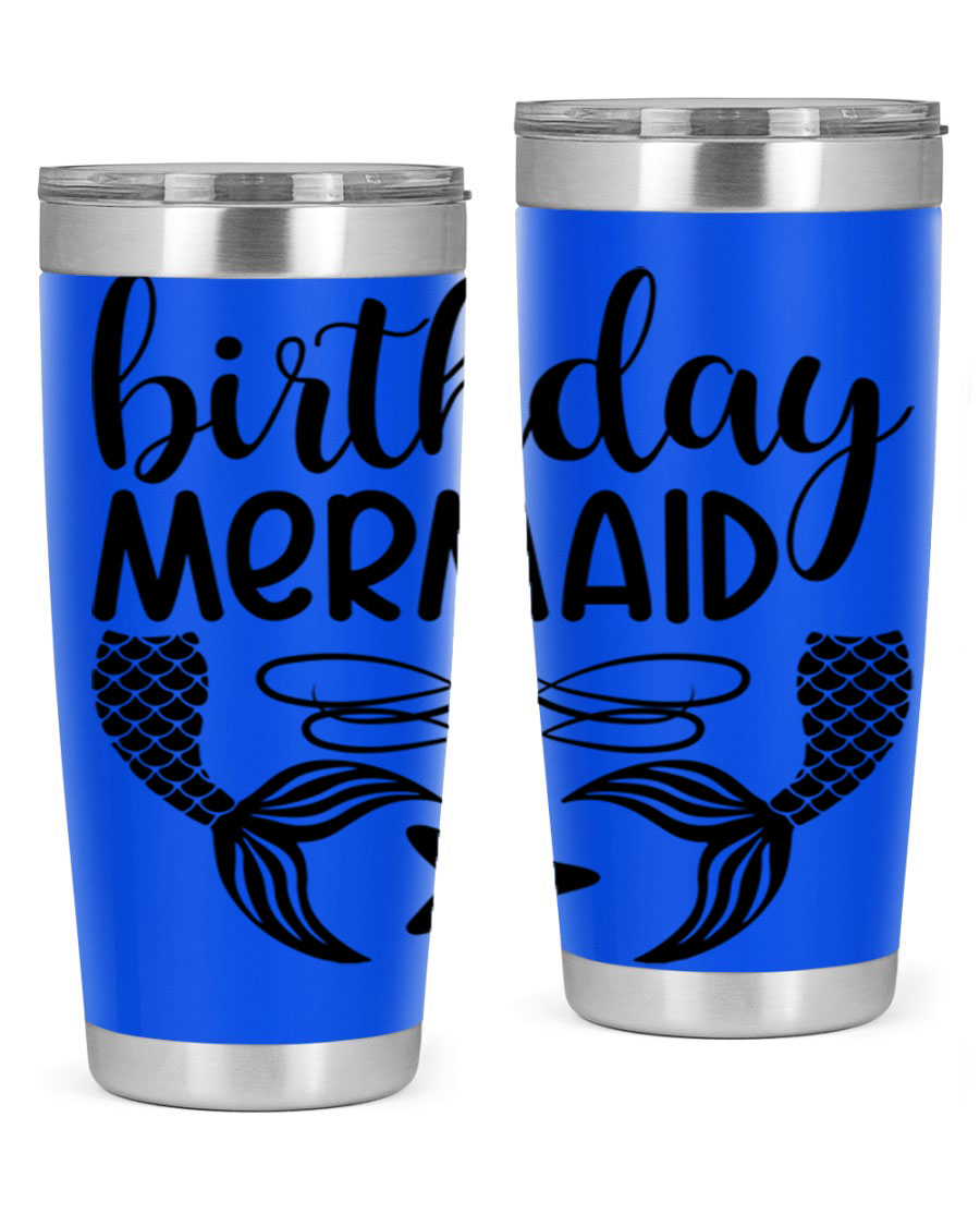 Birthday Mermaid 76# Tumbler featuring vibrant design, double wall vacuum insulation, and a convenient drink-thru lid.