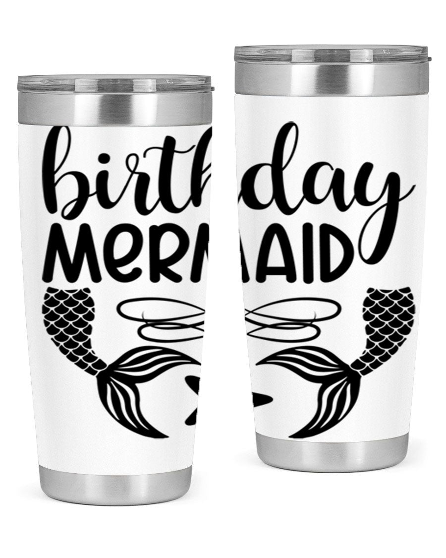 Birthday Mermaid 76# Tumbler featuring vibrant design, double wall vacuum insulation, and a convenient drink-thru lid.