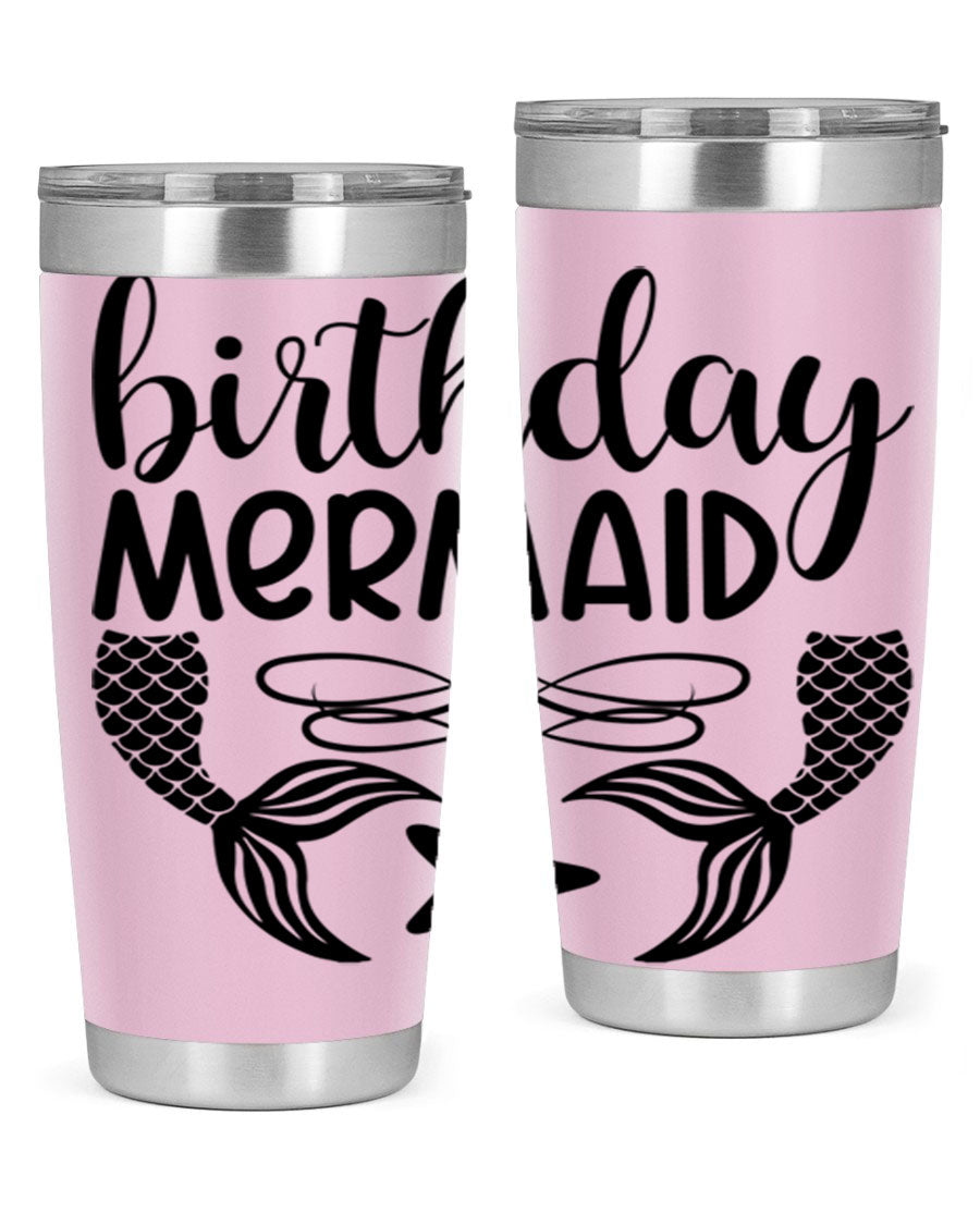 Birthday Mermaid 76# Tumbler featuring vibrant design, double wall vacuum insulation, and a convenient drink-thru lid.