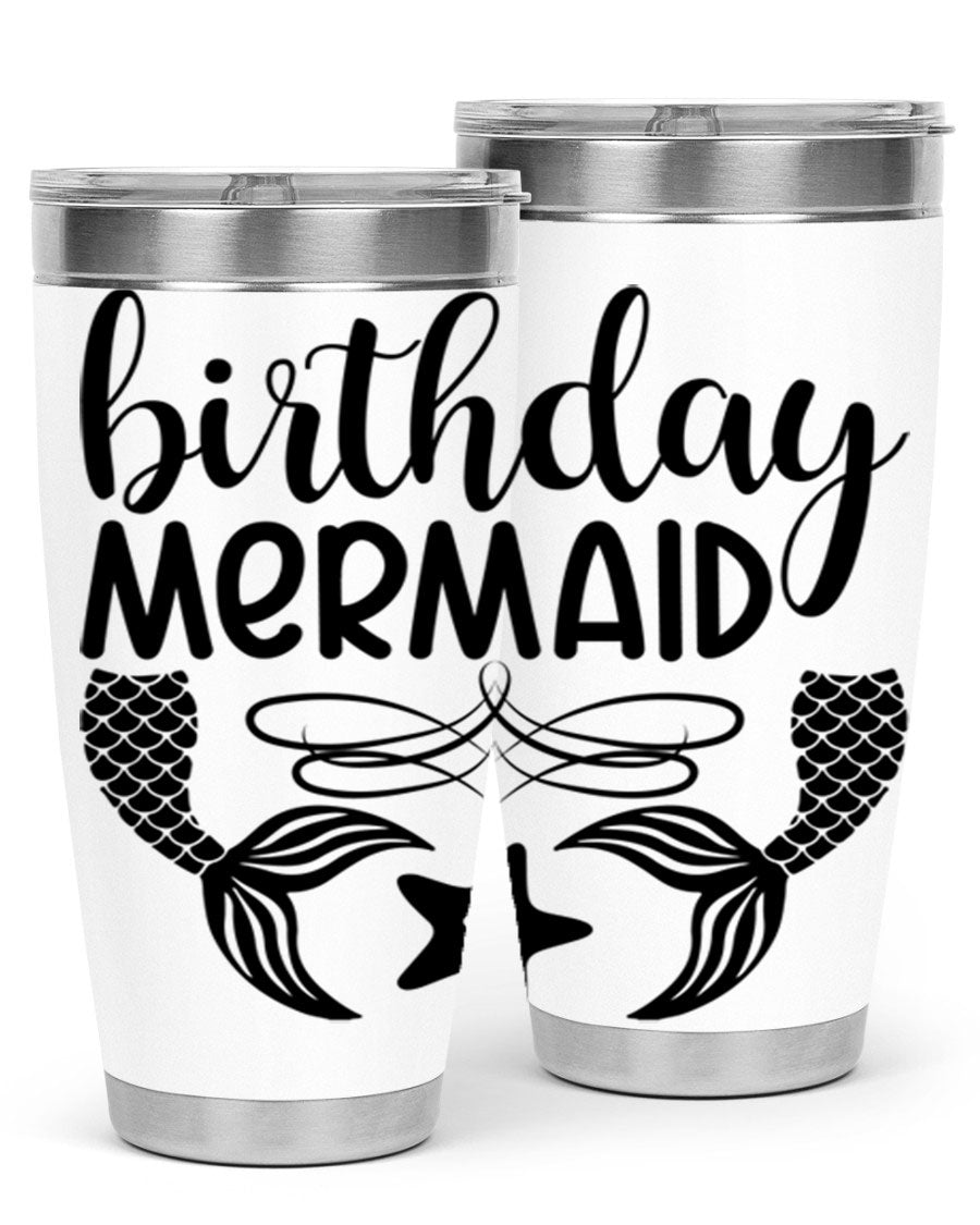 Birthday Mermaid 76# Tumbler featuring vibrant design, double wall vacuum insulation, and a convenient drink-thru lid.