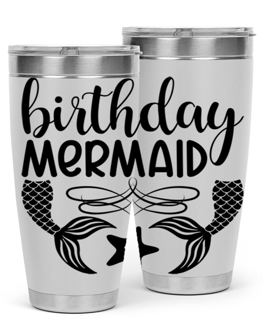 Birthday Mermaid 76# Tumbler featuring vibrant design, double wall vacuum insulation, and a convenient drink-thru lid.