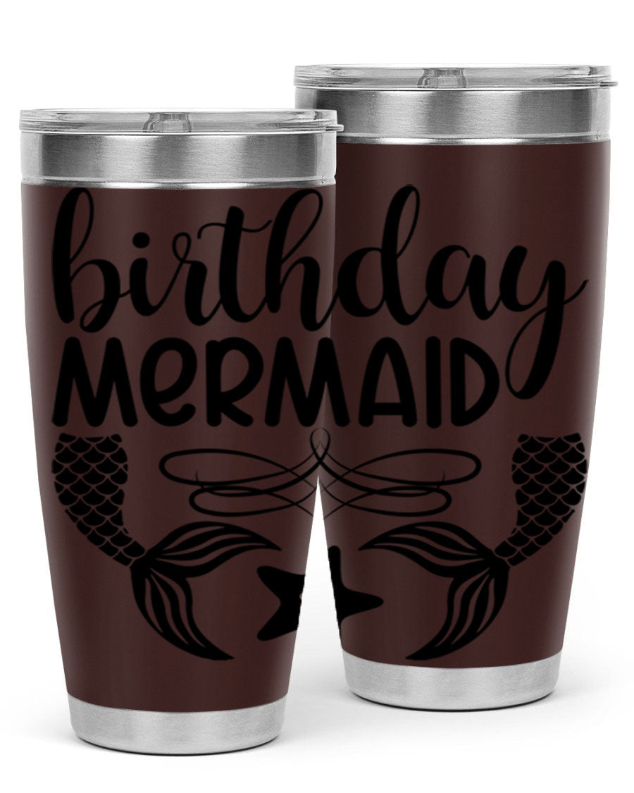 Birthday Mermaid 76# Tumbler featuring vibrant design, double wall vacuum insulation, and a convenient drink-thru lid.