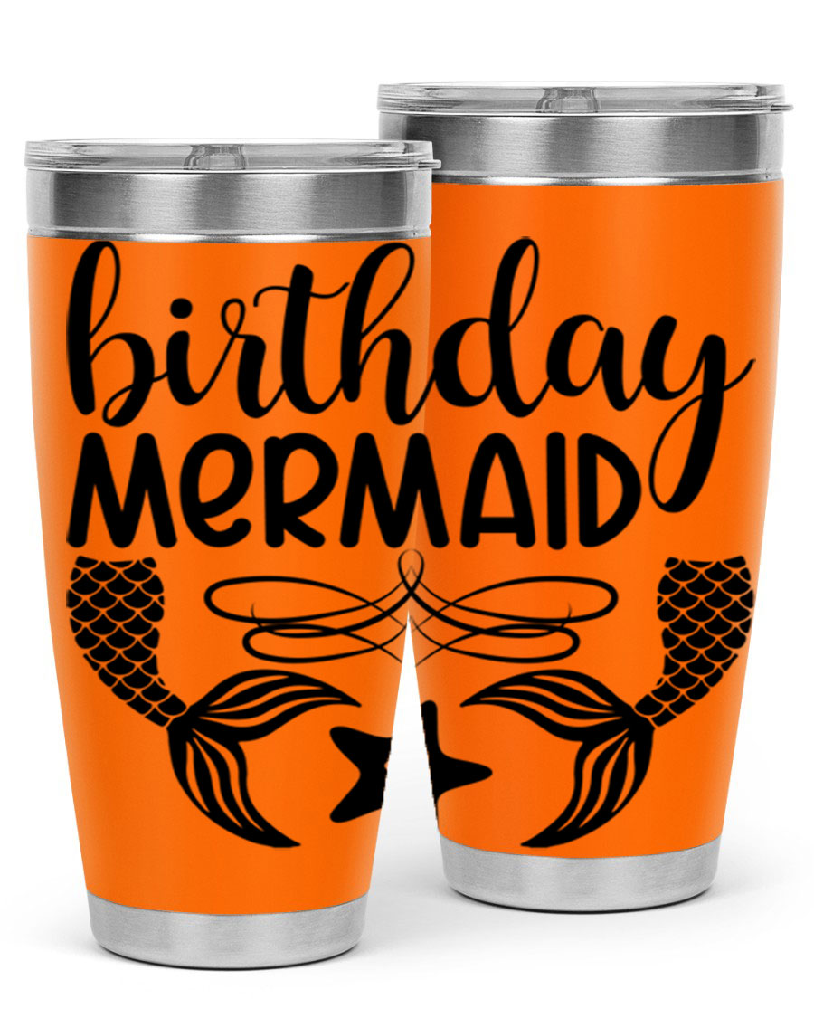 Birthday Mermaid 76# Tumbler featuring vibrant design, double wall vacuum insulation, and a convenient drink-thru lid.