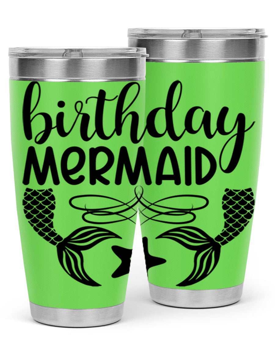 Birthday Mermaid 76# Tumbler featuring vibrant design, double wall vacuum insulation, and a convenient drink-thru lid.