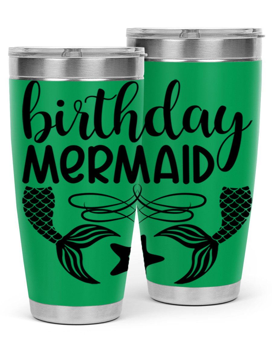 Birthday Mermaid 76# Tumbler featuring vibrant design, double wall vacuum insulation, and a convenient drink-thru lid.