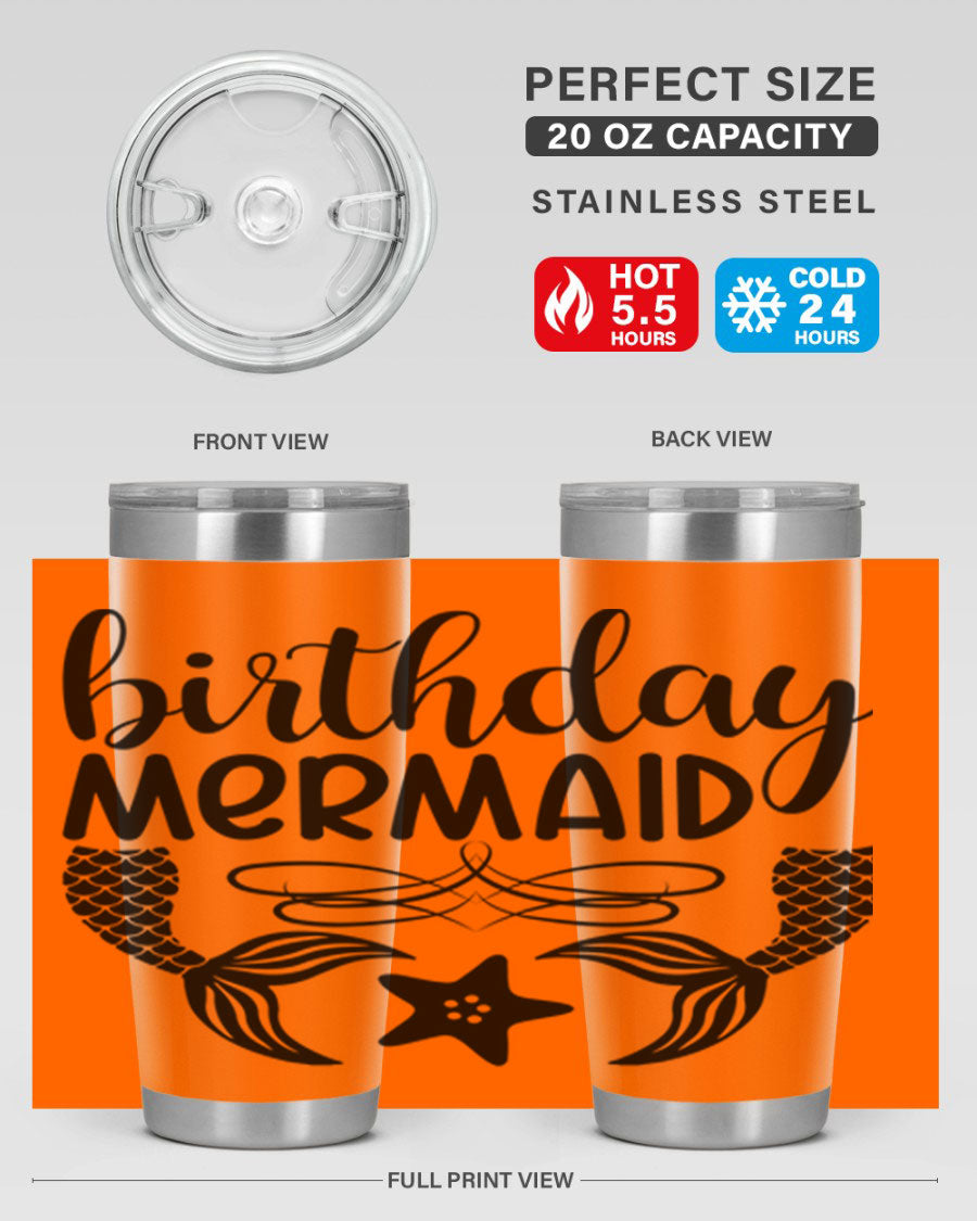 Birthday Mermaid 76# Tumbler featuring vibrant design, double wall vacuum insulation, and a convenient drink-thru lid.