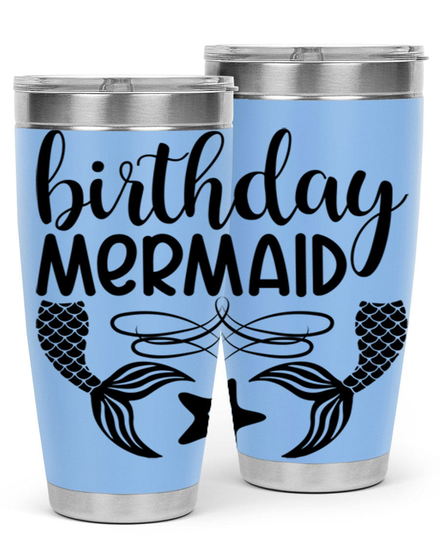 Birthday Mermaid 76# Tumbler featuring vibrant design, double wall vacuum insulation, and a convenient drink-thru lid.