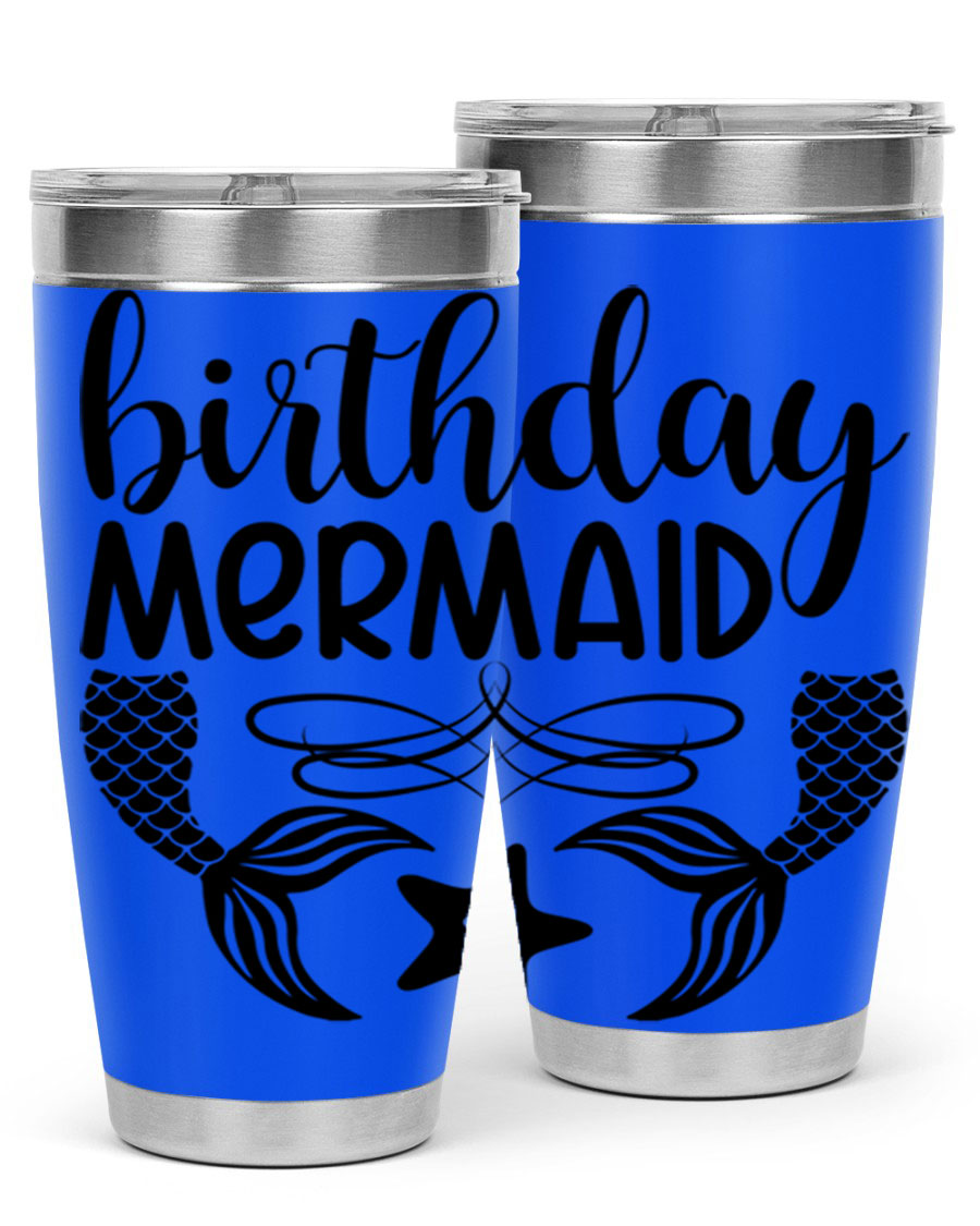 Birthday Mermaid 76# Tumbler featuring vibrant design, double wall vacuum insulation, and a convenient drink-thru lid.