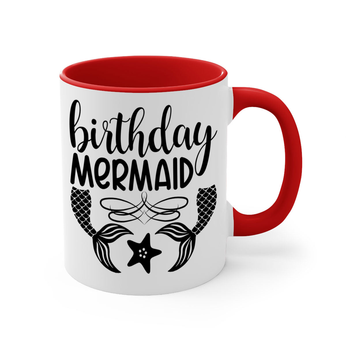 Birthday Mermaid Mug with colorful handle and glossy finish, available in multiple colors and sizes.