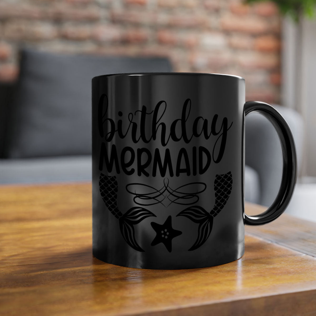 Birthday Mermaid Mug with colorful handle and glossy finish, available in multiple colors and sizes.