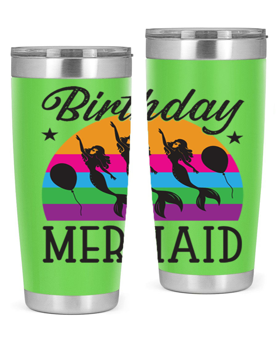 Birthday Mermaid 78# Tumbler featuring vibrant mermaid design, double wall vacuum stainless steel, and press-in drink-thru lid.