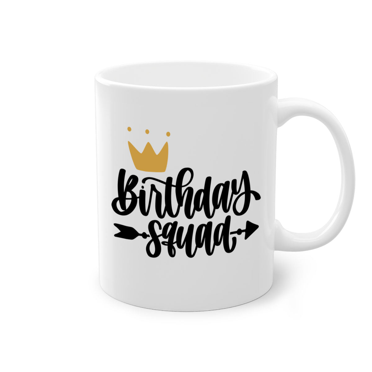 Birthday Squad Style 6# Mug with colorful handle and glossy finish, available in multiple colors and sizes.